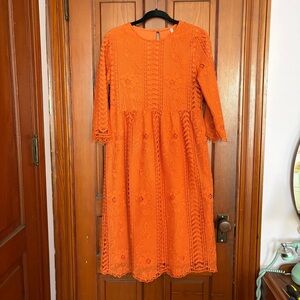 Elegant Orange Lace Midi Dress, Large